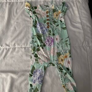 Posh Peanut Mint and Floral Kids Footie